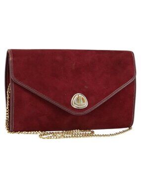 Authentic Christian Dior Chain Shoulder Bag Suede Bordeaux Gold